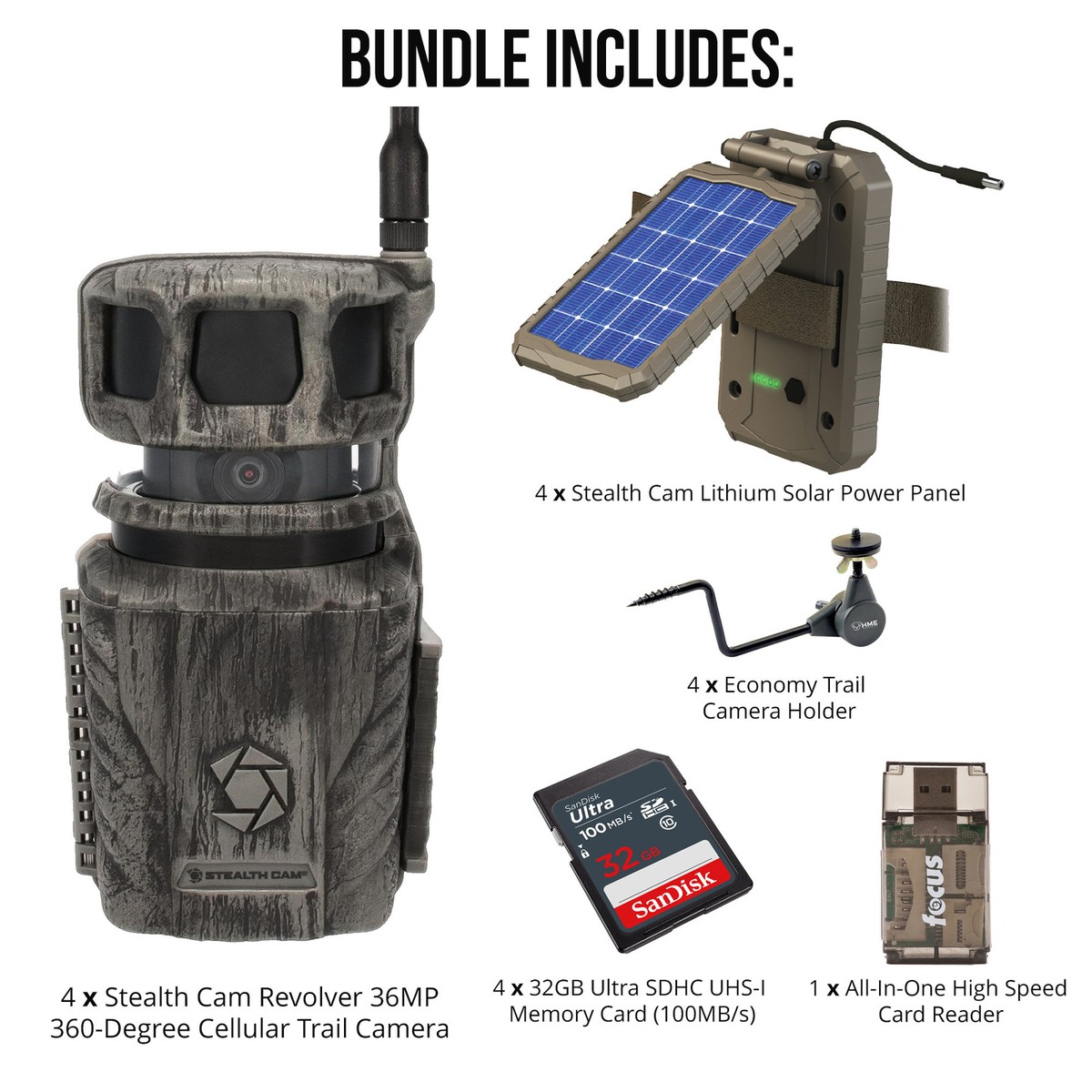 Stealth Cam Revolver 36MP 360 Degree Cellular Trail Camera Pack Bundle