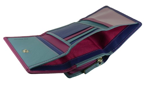 Womens Small Compact Trifold Real Leather Purse Multicoloured RFID Protected - Picture 5 of 9