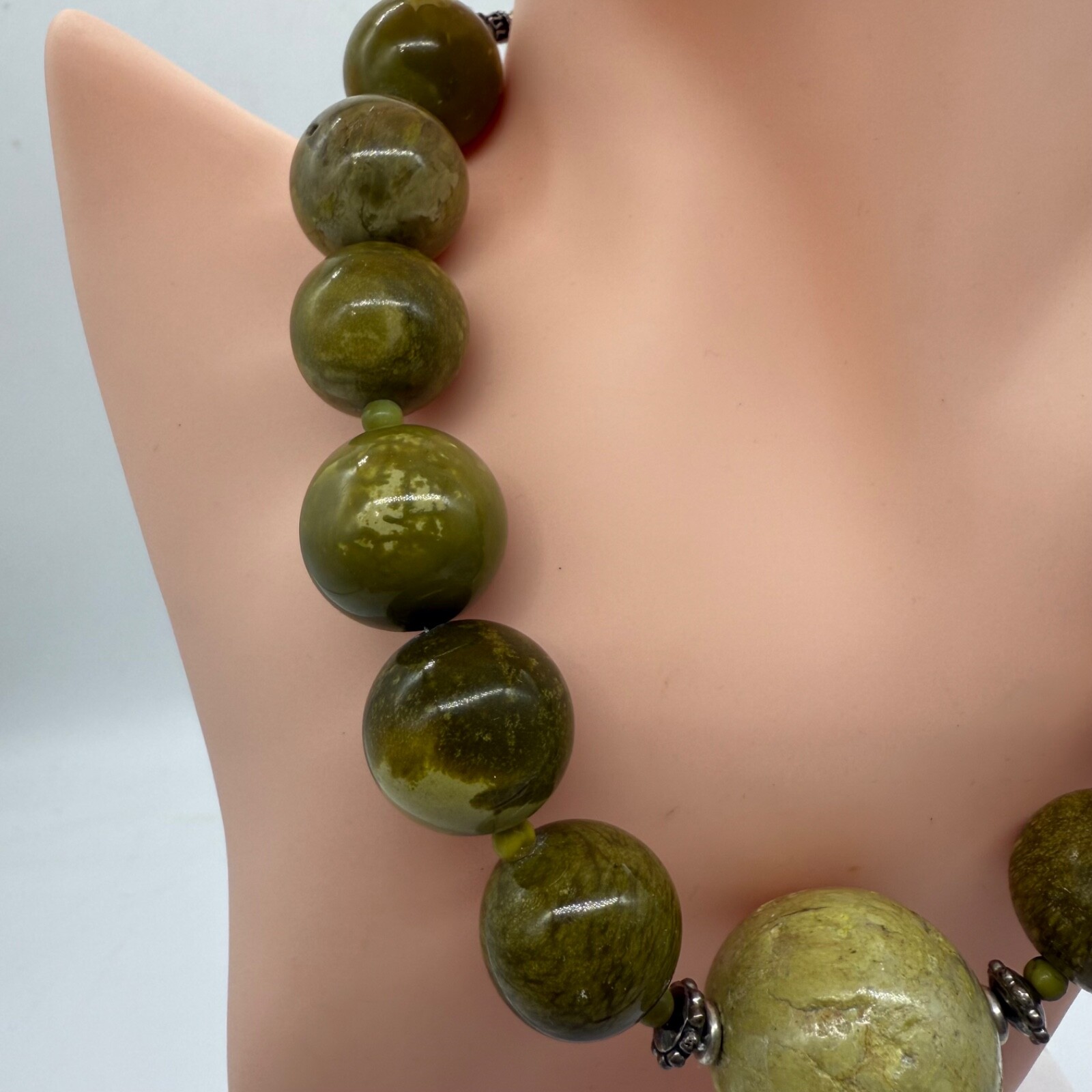 Large Marble Beaded Statement Necklace Green Ster… - image 6