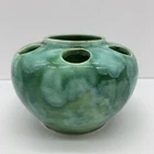 Brush McCoy Teal Turquoise Green Foam Drip Glaze 6 Hole Flower Frog Planter Vase