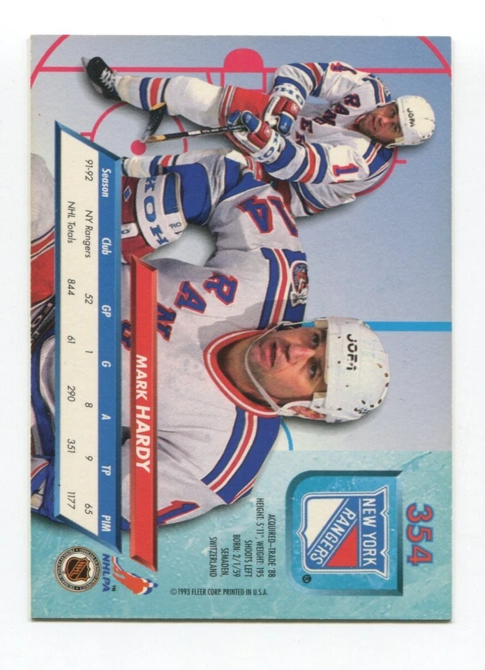 1993 Fleer Mark Hardy Signed Card Hockey NHL Autograph AUTO #354 - Image 2 of 2