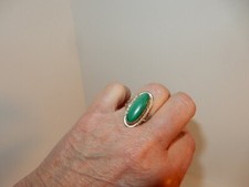 Vintage Oblong Green Turquoise Sterling Silver Ring, Size 7