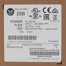 Allen-Bradley PowerFlex 525 1.5kW 2Hp AC Drive 25B-D4P0N104 Ser A Stock