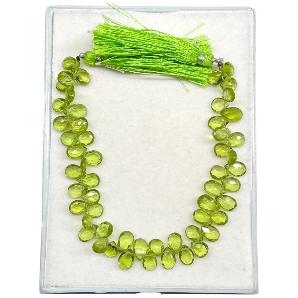 8 " Strand Natürlich Peridot 7.75-10mm Birne Gebohrt Mandel Briolette - Bild 3 von 4