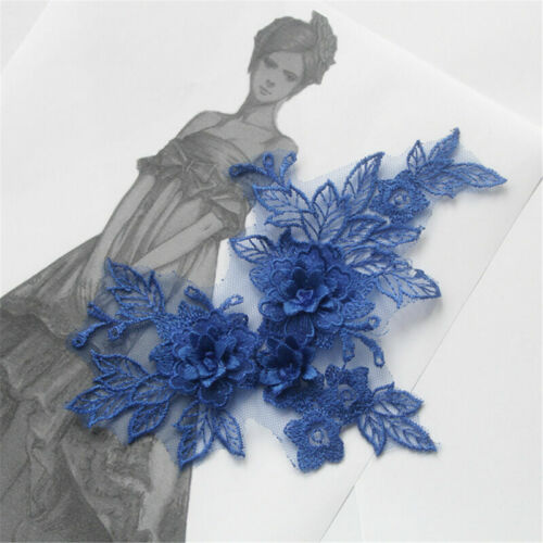 2pcs 3D Embroidery Flower Lace Bridal Applique Lace Tulle Wedding Dress Decor - Picture 18 of 20
