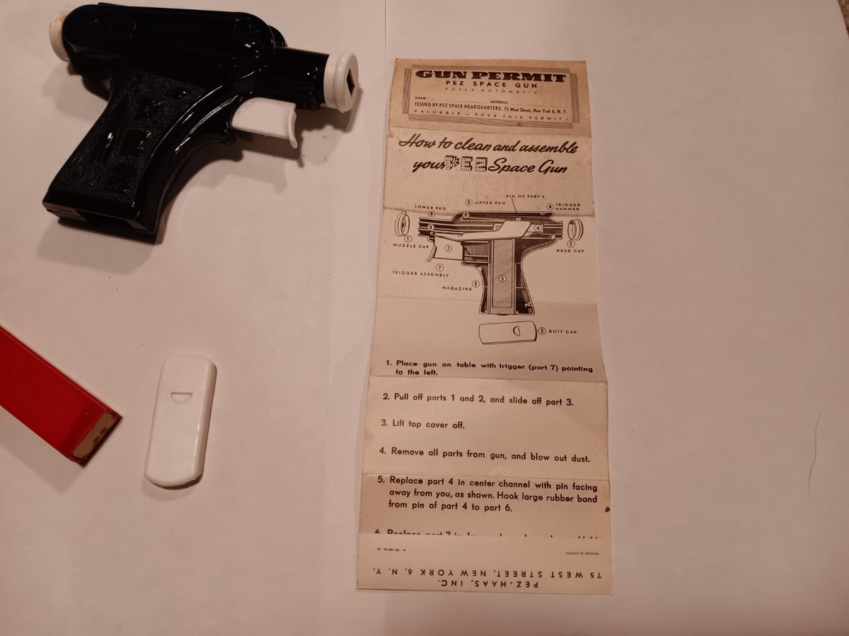 VINTAGE 1950'S PEZ SPACE GUN ORIGINAL BOX INSTRUCTIONS GUN PERMIT