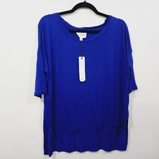 Olive & Oak Stitch Fix High-Low Hem T-Shirt Raw Edge Cobalt Knit Top NWT Size M