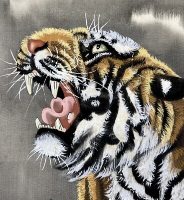 絵画 9161 JAPANESE PAINTING HANGER SCROLL JAPAN TIGER Old Art PICTURE