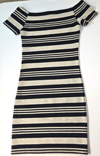 Topshop Womans  Black/Tan Stripe Short Sleeve Pencil Mini Dress Size 2