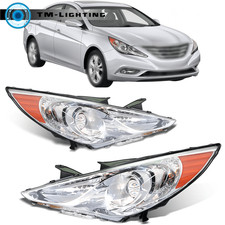 Pair Chrome For Hyundai Sonata 2011-2014 Halogen Headlights Leftright Headlamps