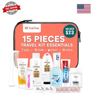 15 Piece Set Women s Travel & Hygiene Kit with Clear Toiletry Bag, Personal C...