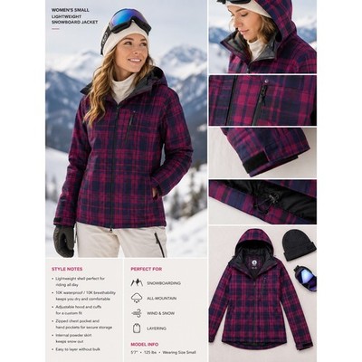 Volcom Womens Small Red Blue Plaid 10K Waterproof Lightweight Snowboard Jacket