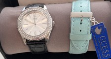 Guess G85908L Black Leather And Blue Watch Set