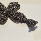 Signed 925 Sterling Silver Marcasite Cross Pendant Religious Pear Black Stones — photo 6
