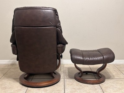 Ekornes Stressless Leather Recliner Chair & Ottoman Small Reno