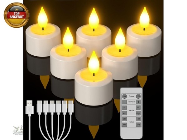 Yme Led Teelichter Wiederaufladbar Mit Timer, 6Er Led Flammenlose Kerzen-image