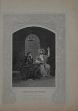 Antique Religious Art Christ and Nicodemus 1860 Engraving Christian Original
