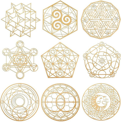 9Pcs 1.6×1.6 inch Sacred Geometry Metal Energy Stickers Flower of Life Orgone Py