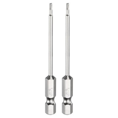 2pcs H1.5 Hex Screwdriver Bit 1.5mm Flat Tip 1/4'' Shank 75mm Long Chrome Plated