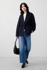 NWT Banana Republic $180 Oversized Wool Blend Knit Boucle Coat, Preppy Navy/Sz L