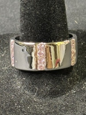 Silver Tone And Pink Stone Statement Ring With Makers Mark Honor