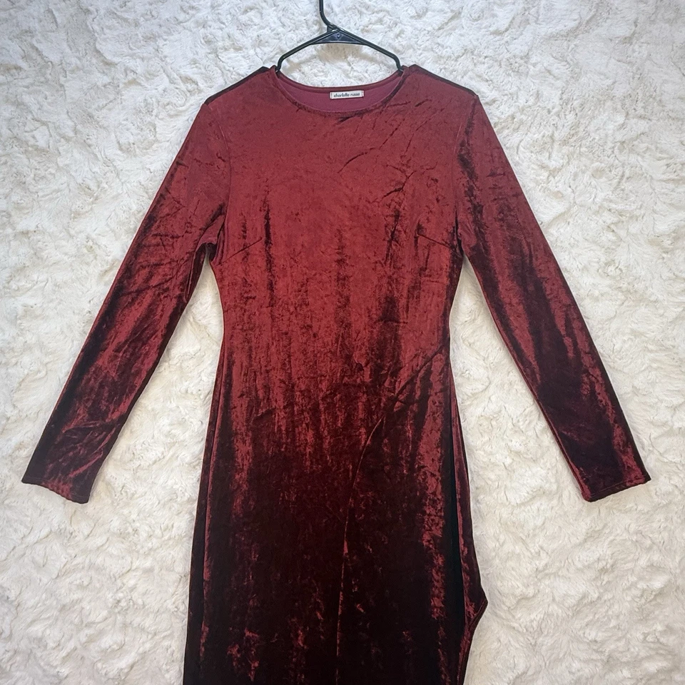 Charlotte Russe VTG Y2K Women’s Crushed Velvet Dress Red Wine Size L Bodycon - Image 3 of 4