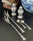 Set Six Gorham Strasbourg Sterling Silver Salt + Pepper Lettuce Fork Master Salt