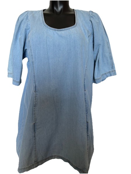 CITY CHIC Size L 20 Factory Fade Denim Mini Dress w/- Pockets - Generous Size