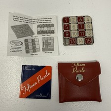 Fifteen Puzzle Slide Number Metal Enamel Game w/ Red Pouch