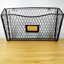 Black Metal Chicken Wire Wall Basket Cottage Hanging Storage Bin