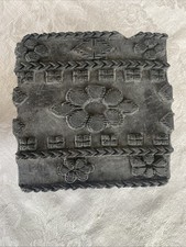 (2)Vintage Hand‑Carved Wooden Textile Printing Blocks – Floral Border Stamp