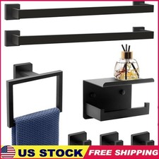 7-Piece Matte Black Bathroom Accessories Set Towel Bar Toilet Paper Holder Hooks