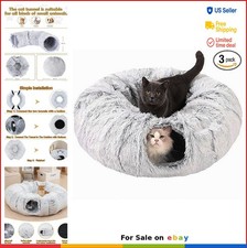 Cat Tunnel Bed Donut Shape 31.5 Inch Plush Collapsible Toy Indoor Cats
