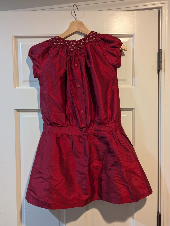 JANIE & JACK UPTOWN HOLIDAY Talla 8 ROJO Roseta Seda Vestido Navidad  Foto 2 de 4