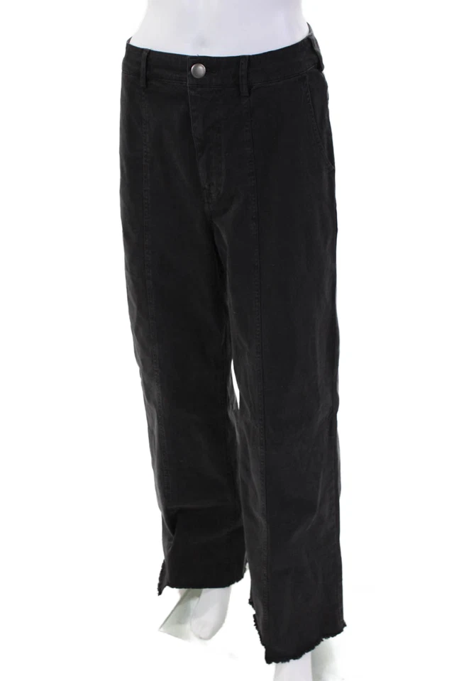 Pantalones para mujer Monrow cintura alta bolsillo flecos pierna ancha negros talla S Foto 2 de 4