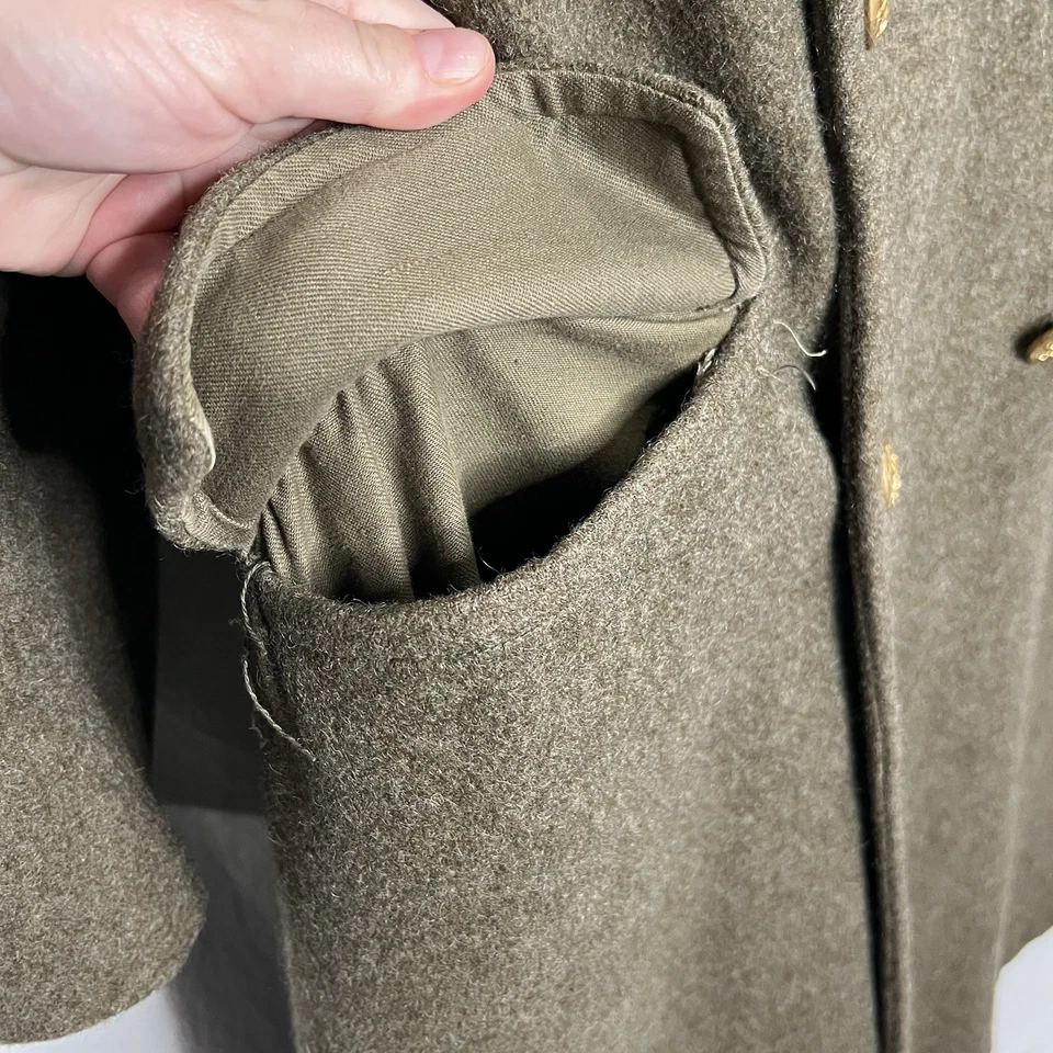 VTG 1960s Greatcoat Belgian Army Military Green Wool Men’s Coat Sz M Costume EUC - Image 3 of 4