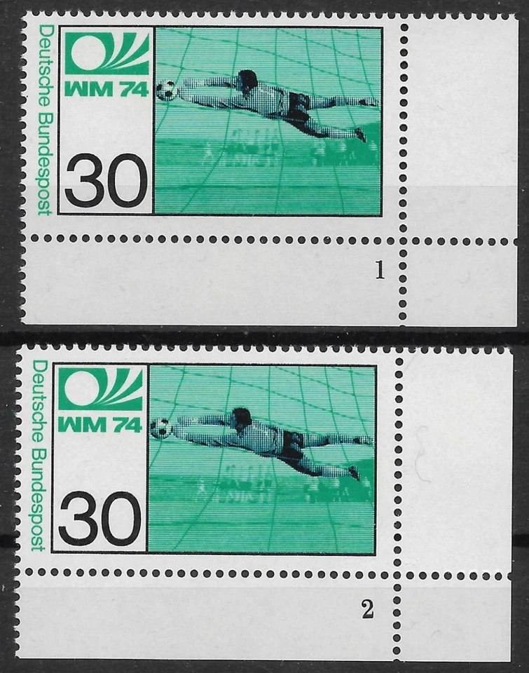 Bund 1974 ** 2x Mi 811 Fußball WM 30Pf Eckrand Ecke Formnummer 1+2 Fn1+2 02601D - Bild 1 von 4