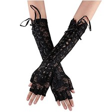 Suxgumoe Womens Fingerless Gloves, Elbow Length Lace Up steampunk Arm Black