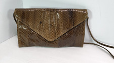 VTG Snakeskin Envelope Style Purse w/Long Strap Brown