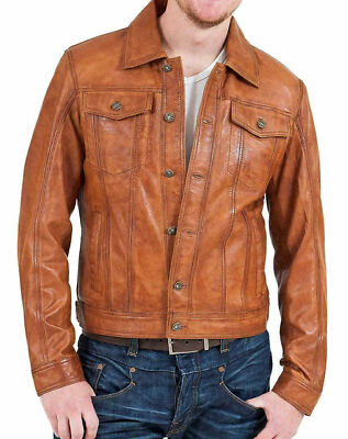 Handmade Stylish Casual Men's Brown Jacket Biker Real Lambskin Leather Jacket