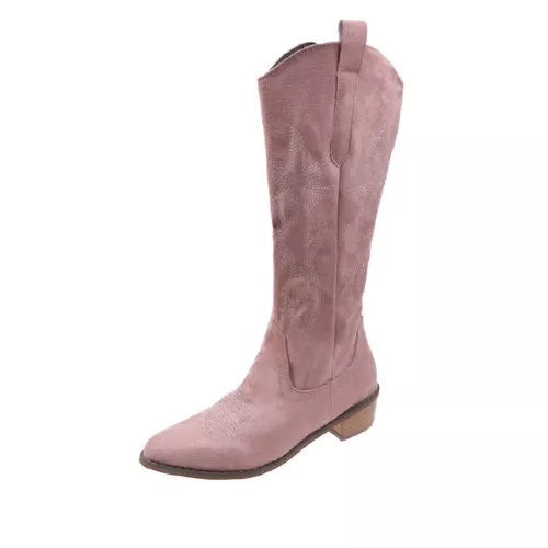 Women Cowboy Boots Shoes Western Faux Suede Mid Calf Zip Heel Pointed Shoes - Picture 7 of 19