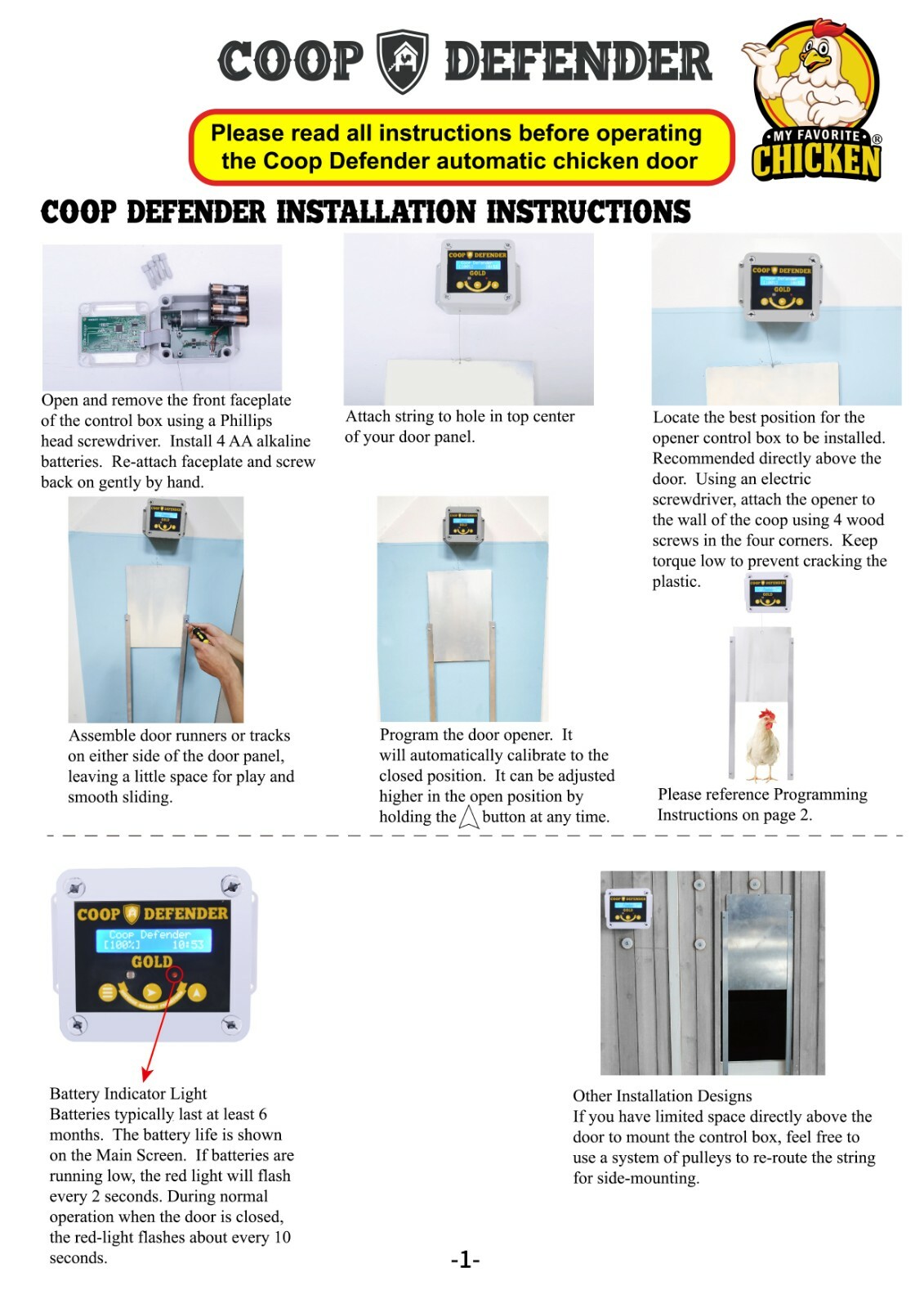 Coop Defender Gold Chicken Coop Door Automatic Opener Timer and Light