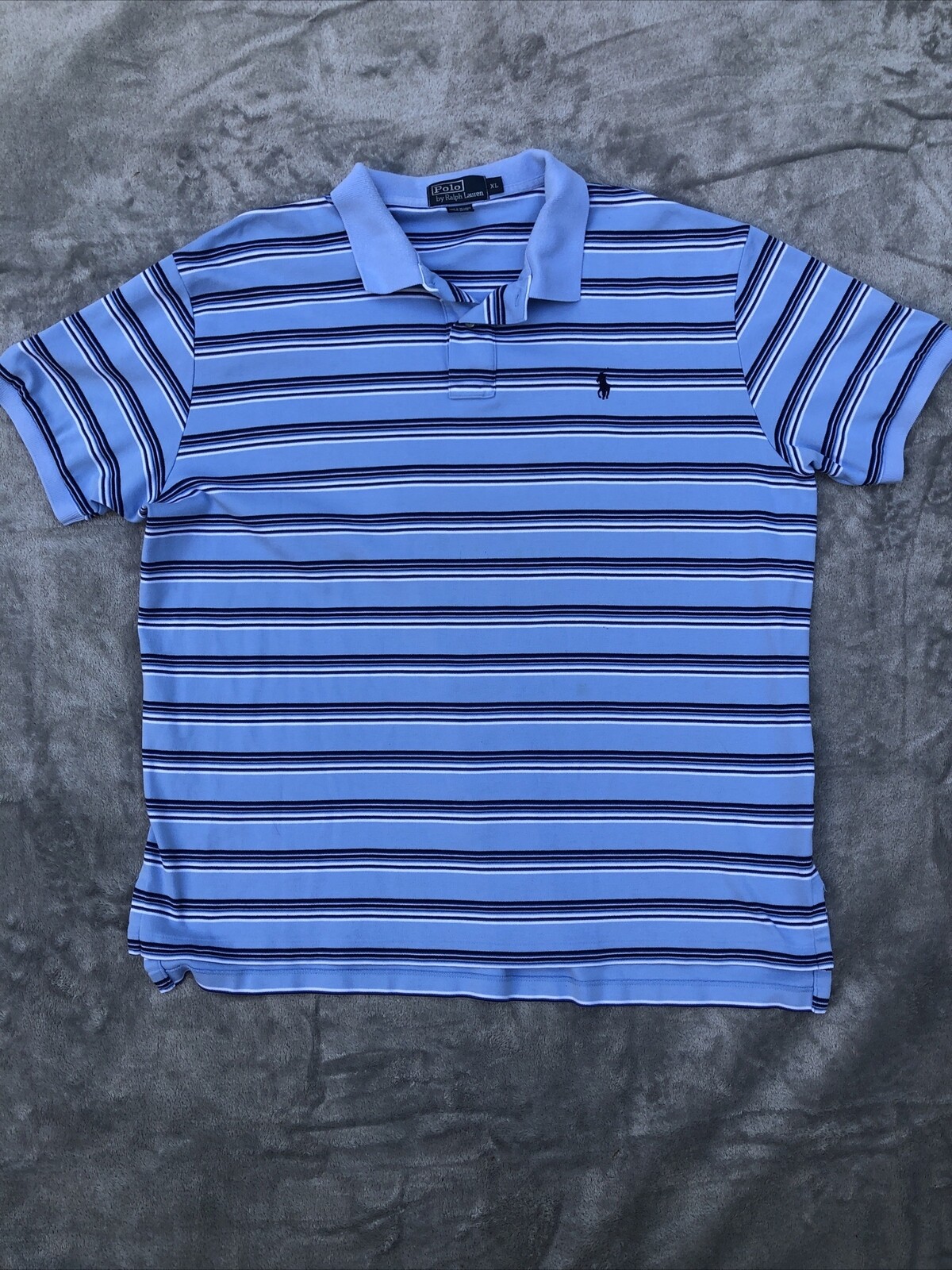 Polo Ralph Lauren camicia uomo XL blu a righe blu navy pony logo golf PICCOLO DIFETTO