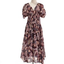 A.L.C. NWT Lucia Smocked V-Neck Midi Dress Size 8 in Chocolate Brown/Multi