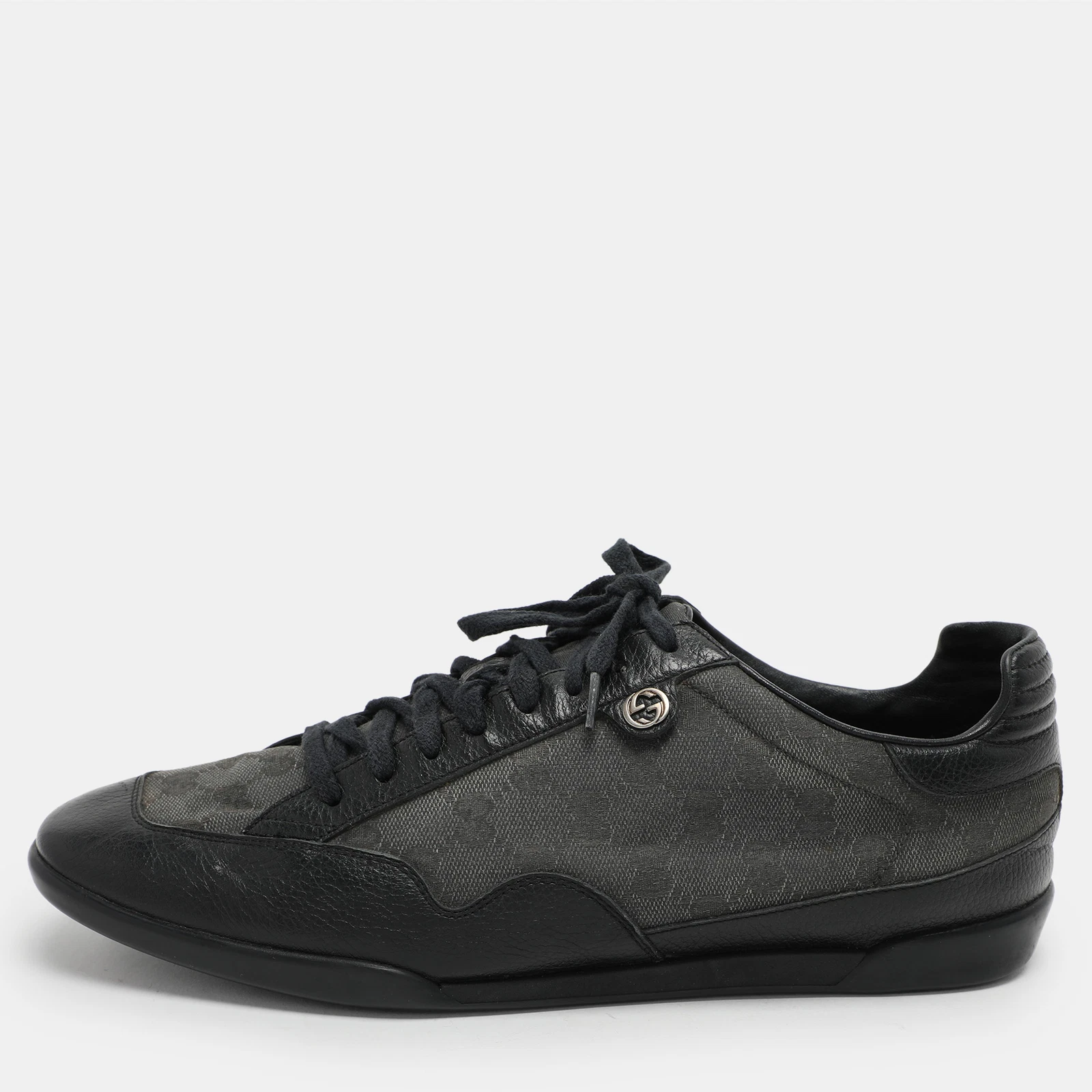 Baskets basses Gucci noir/gris GG toile et cuir pointure 43,5