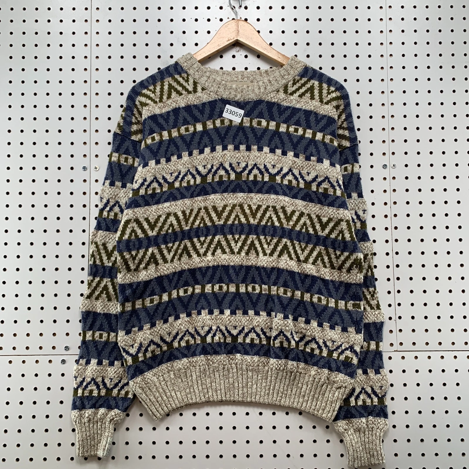 Vintage Northwest Territory Knit Sweater Mens XL Nordic Knit Striped 20x26
