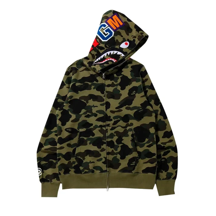 Bape Color Camo Green Shark Full Zip Hoodie Large Men FW18 | eBay