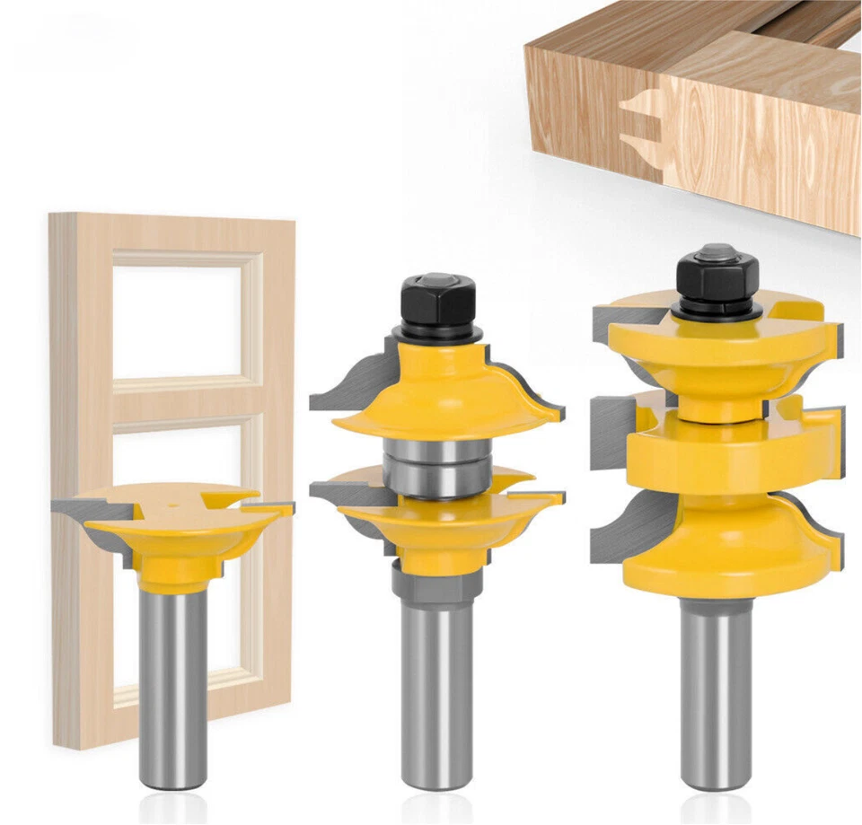 Ogee 3 Bit Entry Door Rail & Stile Joint Router Bits Set Cutter 12mm 1/2" Shank - Image 2 of 4