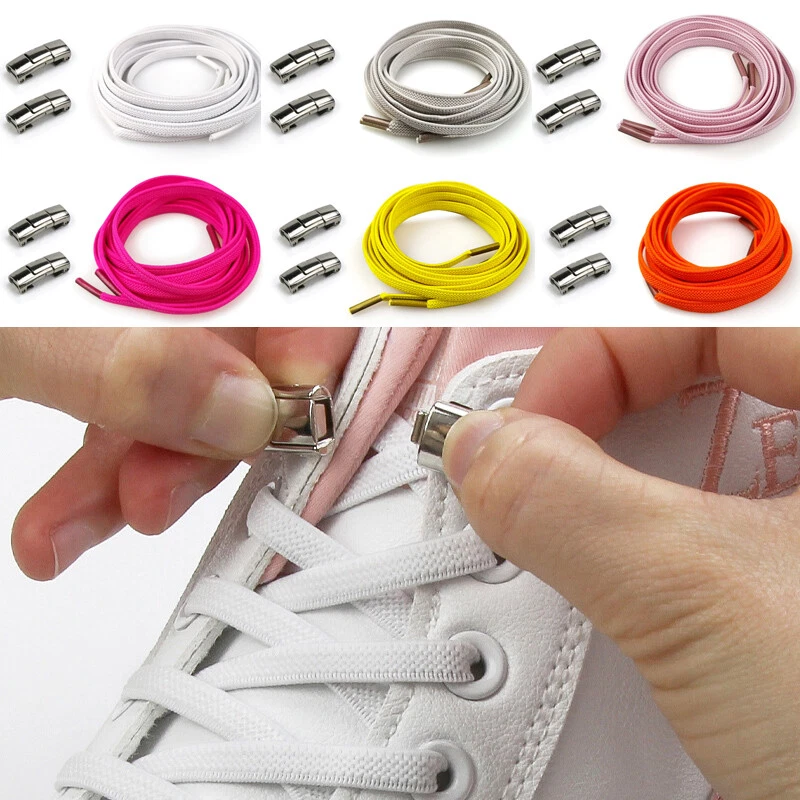 No Tie Elastic Shoe Laces Quick Lock 15 Colours Flat Shoelaces Kids Adult US