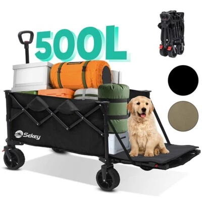 SEKEY 120KG Bollerwagen Faltbar Angelwagen mit Erweiterbarer Heckklappe Alle Gelände